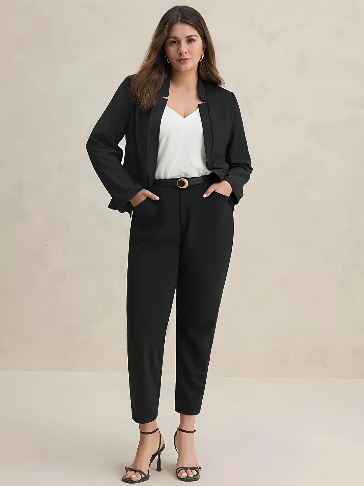 Open-Front Blazer and Tapered Pantsuit