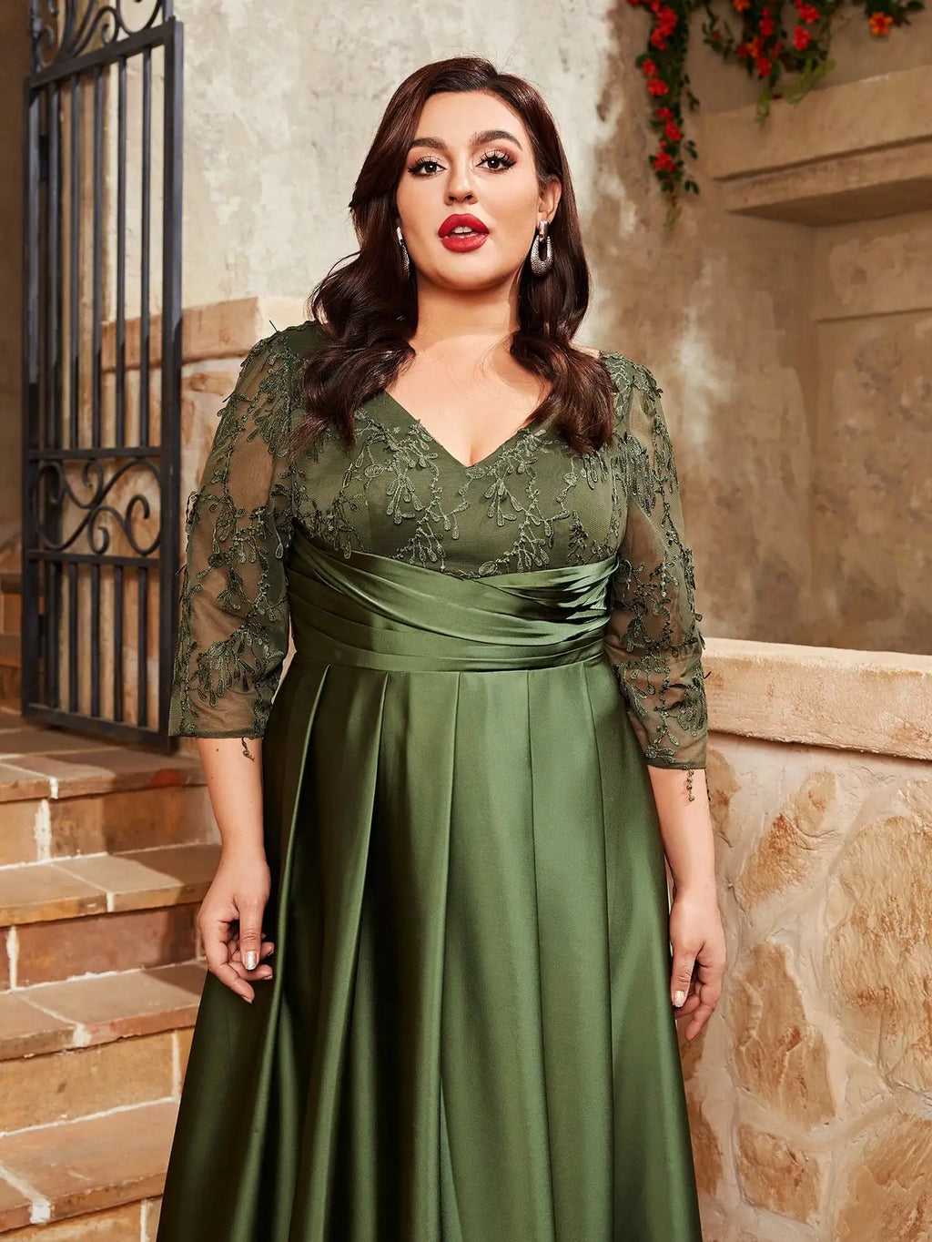 Embellished-Sleeve Satin Party dress