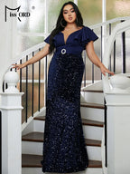 Sequin Short Sleeved Elegant Formal Dress