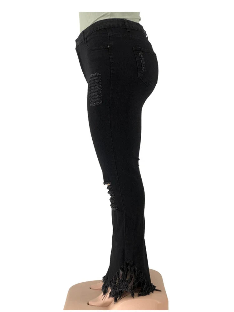 Tassel Vintage Ripped Flared Jeans