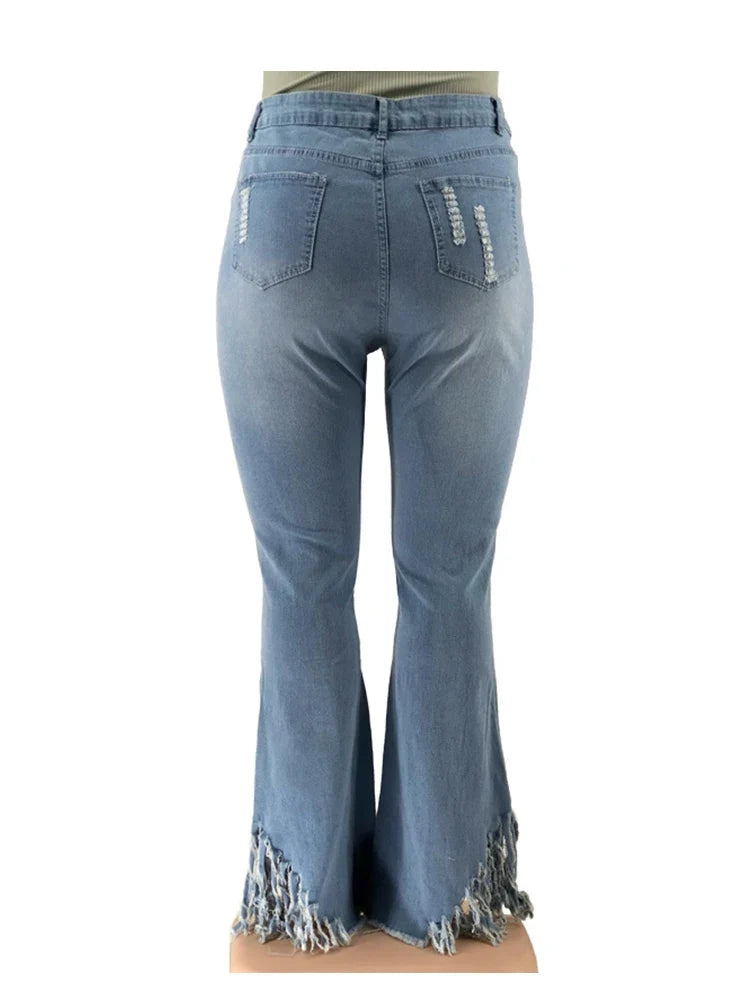Tassel Vintage Ripped Flared Jeans