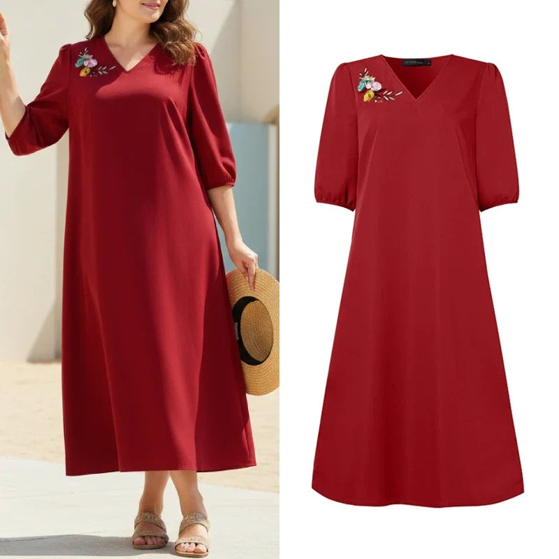 Floral Embroidery Midi Dress