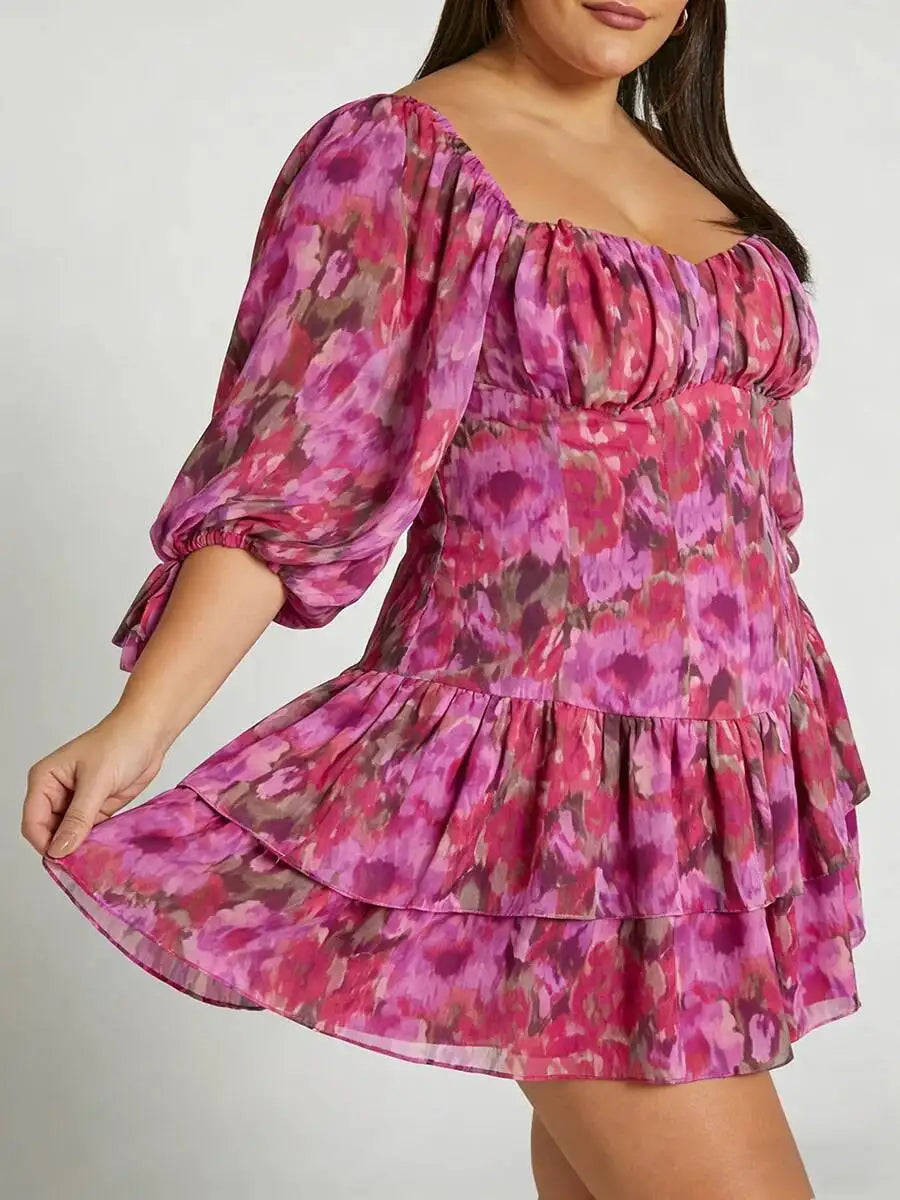 Print Chiffon Tiered Mini Dress