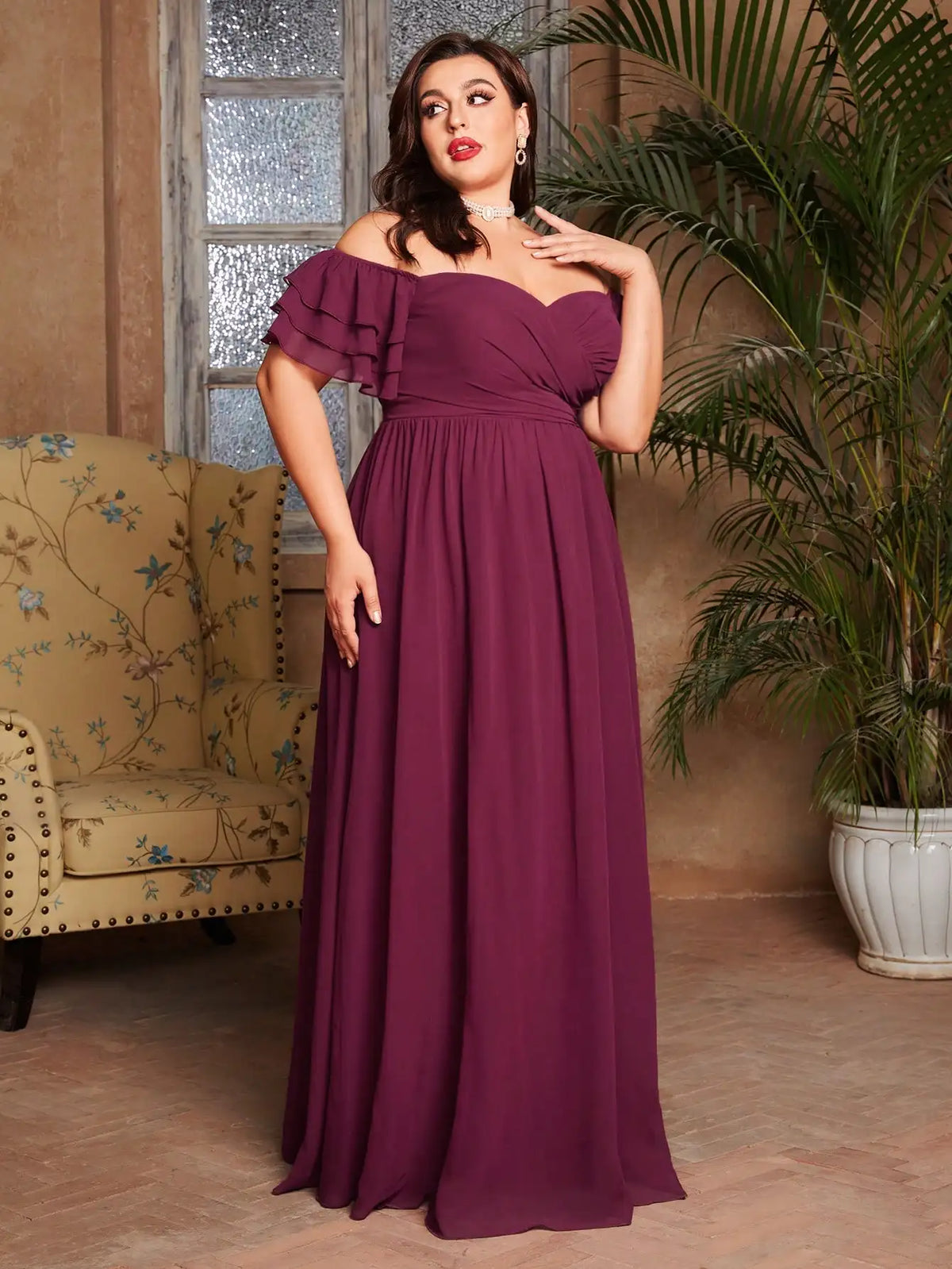 Ruffle Sleeve Plus Size Maxi Dress