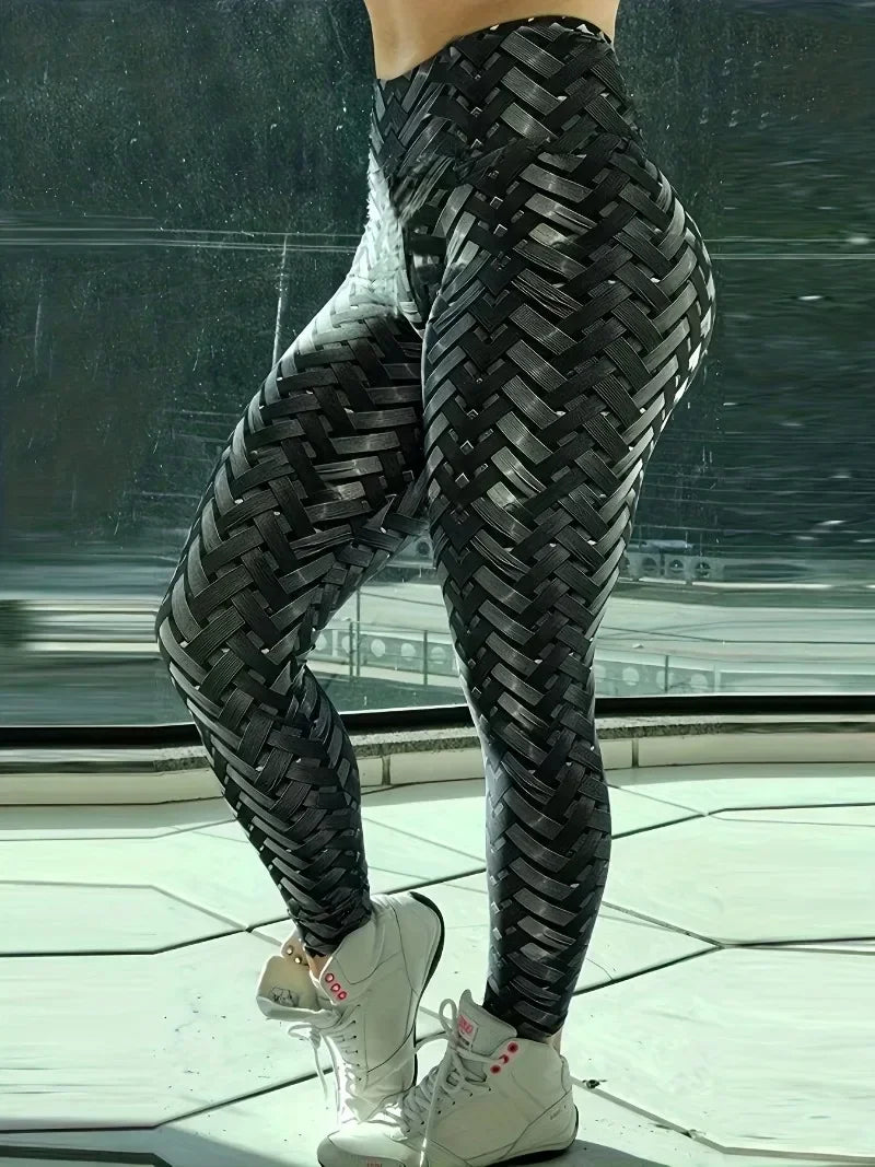 Faux Leather Look Woven Pattern Leggings