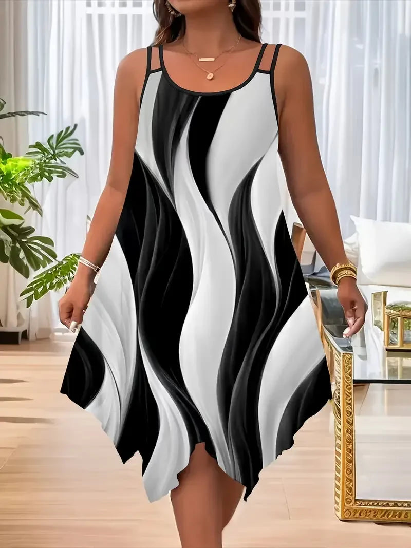 Geometric stripes printed double strap maxi dress
