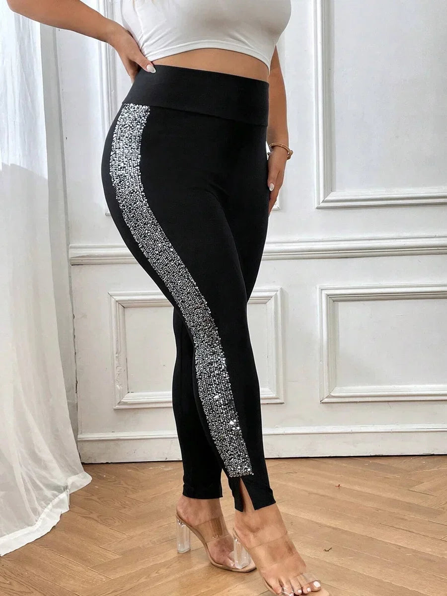 Rhinestone Side Stripe High Waist Leggings