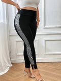 Rhinestone Side Stripe High Waist Leggings
