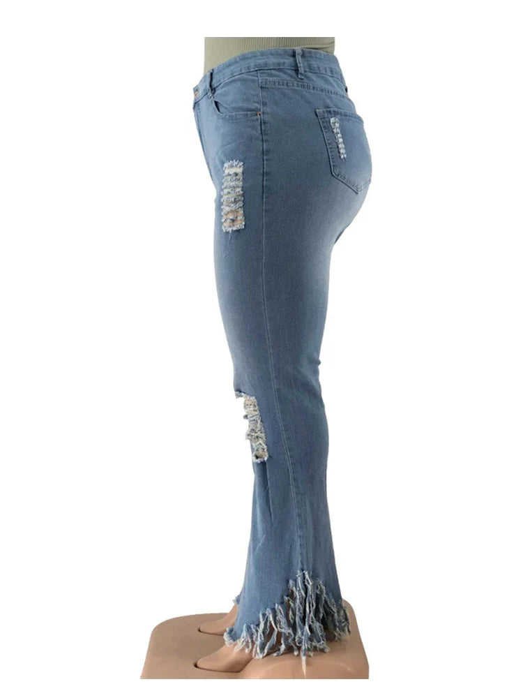 Tassel Vintage Ripped Flared Jeans