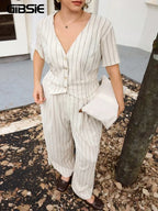 Pinstripe Button-Front Pantsuit