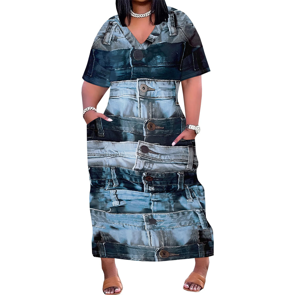Curve Distressed Denim Maxi Dress