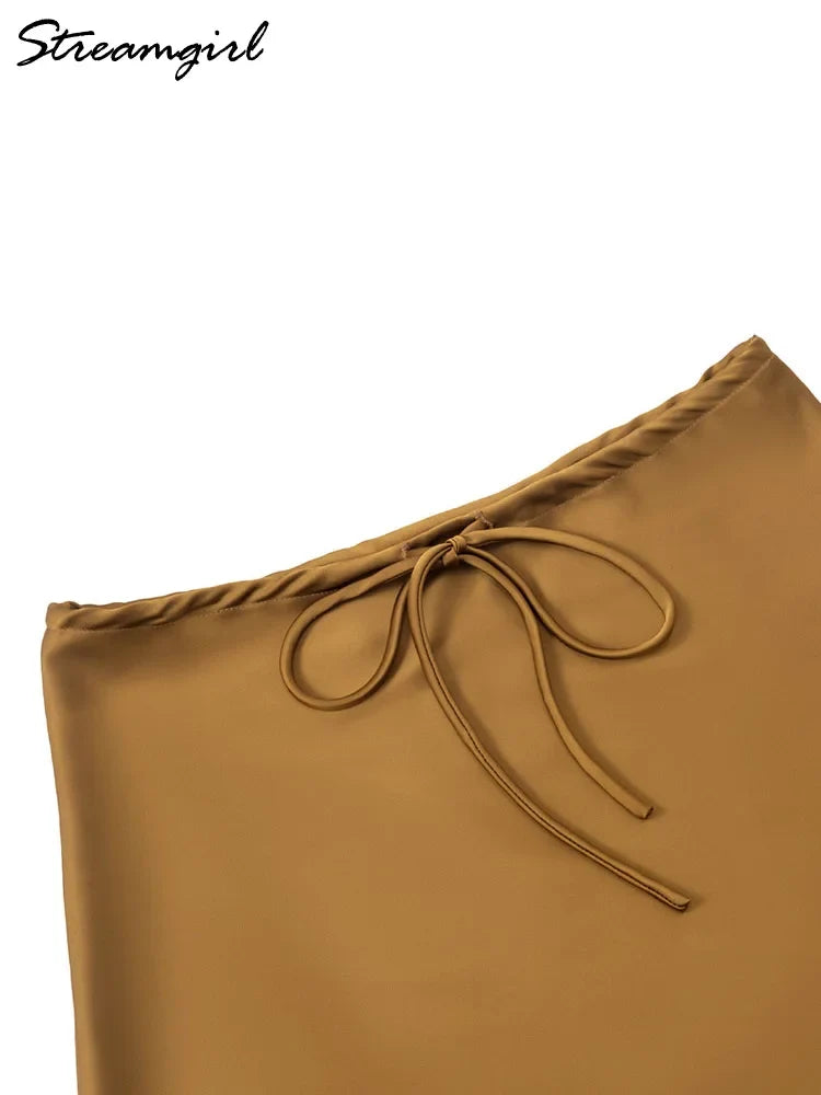 Curve Satin Drawstring Mini Skirt