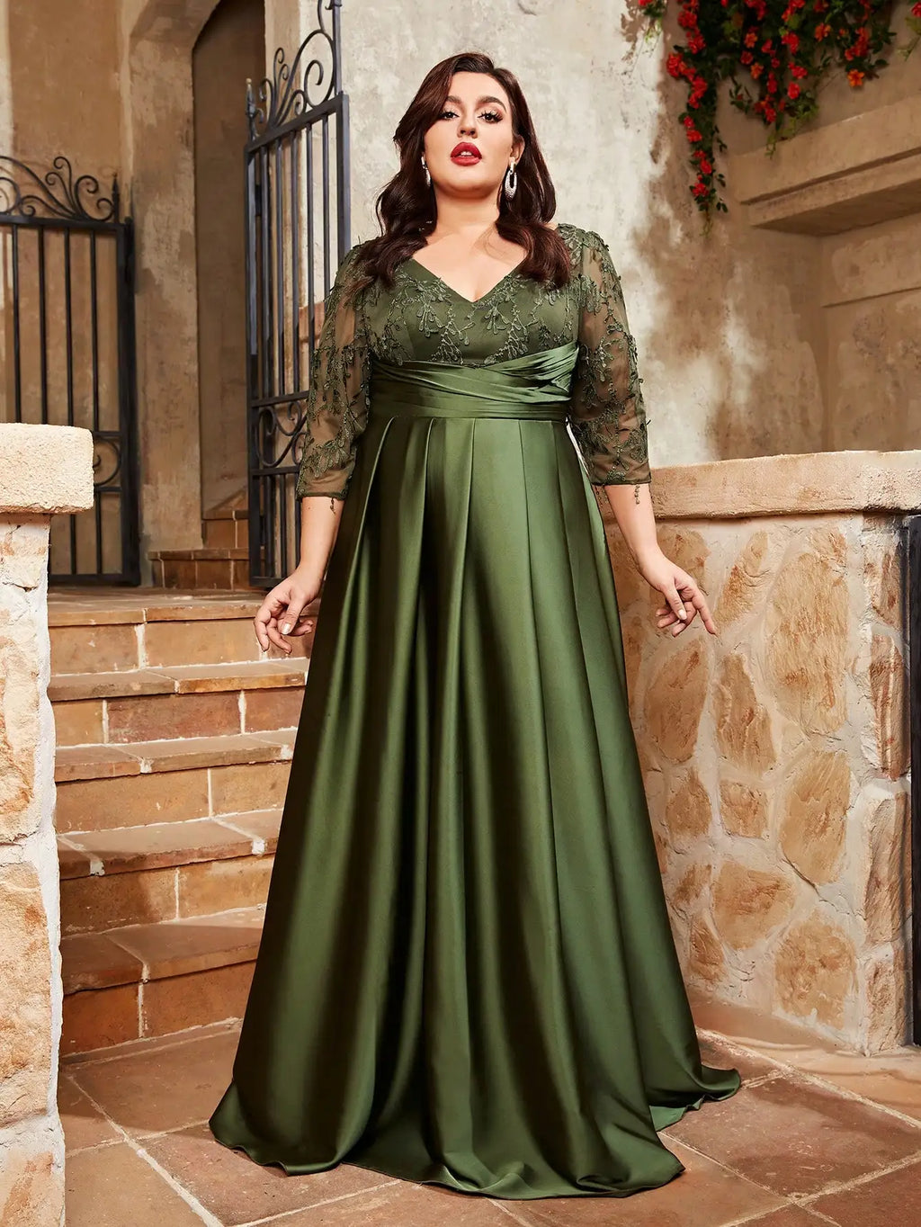 Embellished-Sleeve Satin Party dress