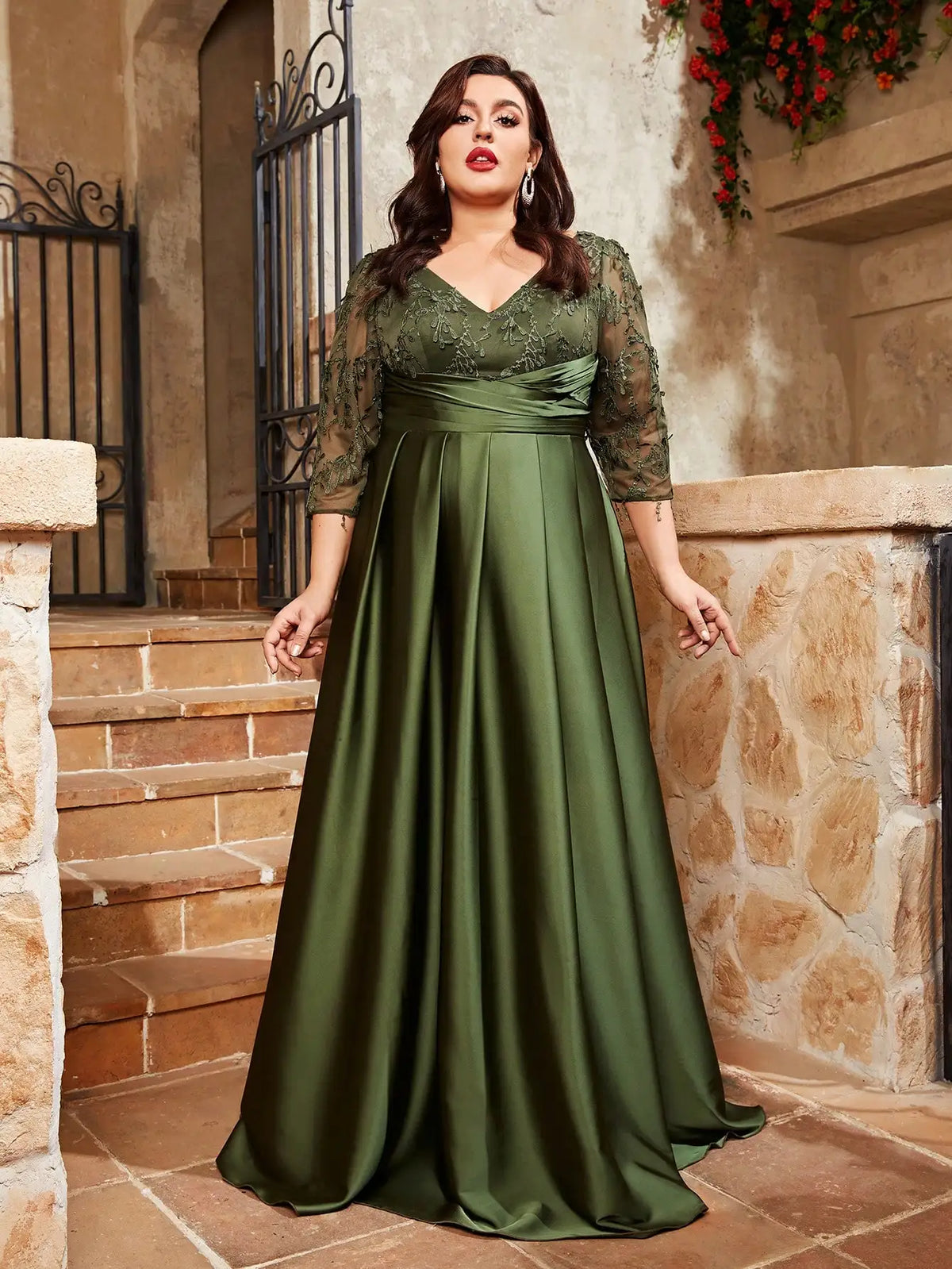 Embellished-Sleeve Satin Party dress