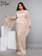 Flare Sleeve Geometric Sequin Formal Dress