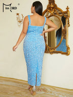 Square Neck Sequin Midi Dress