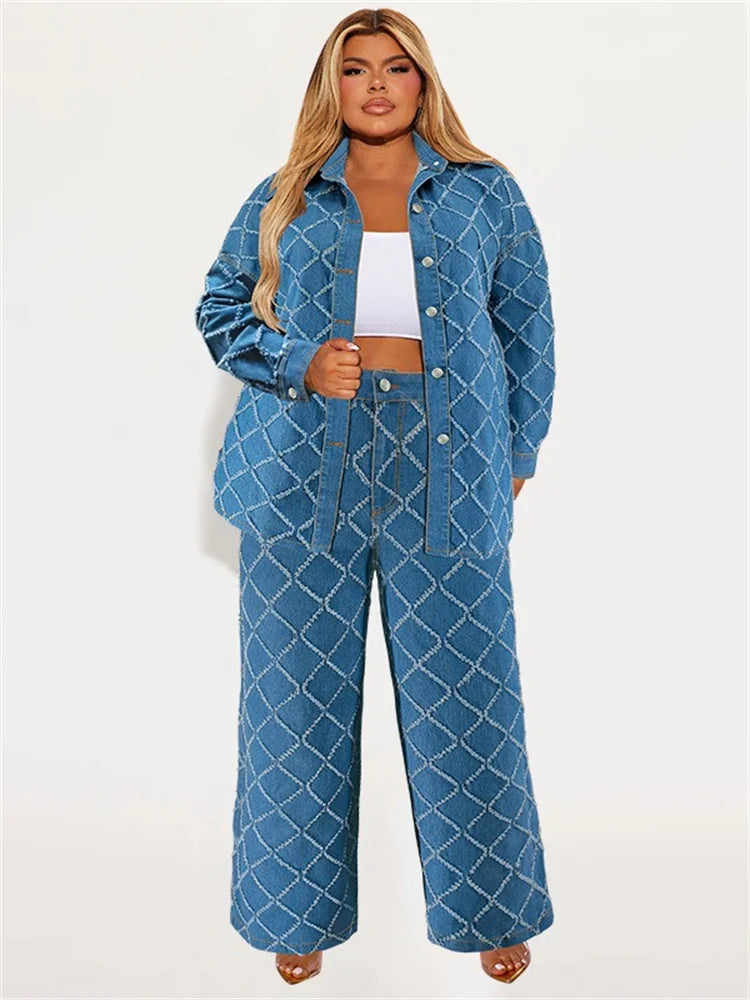 Curve Lattice Denim Set