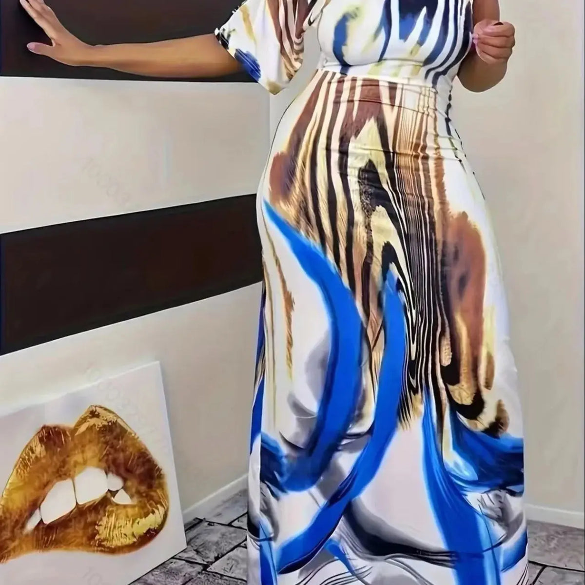 Milk white printed single sleeved maxi dress