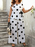 Polka Bow Side Tie Pant Suit