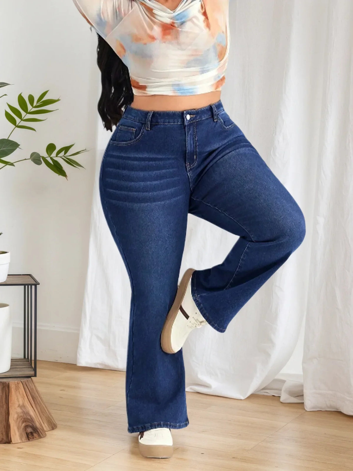 Elastic Bell Bottom Jeans Casual