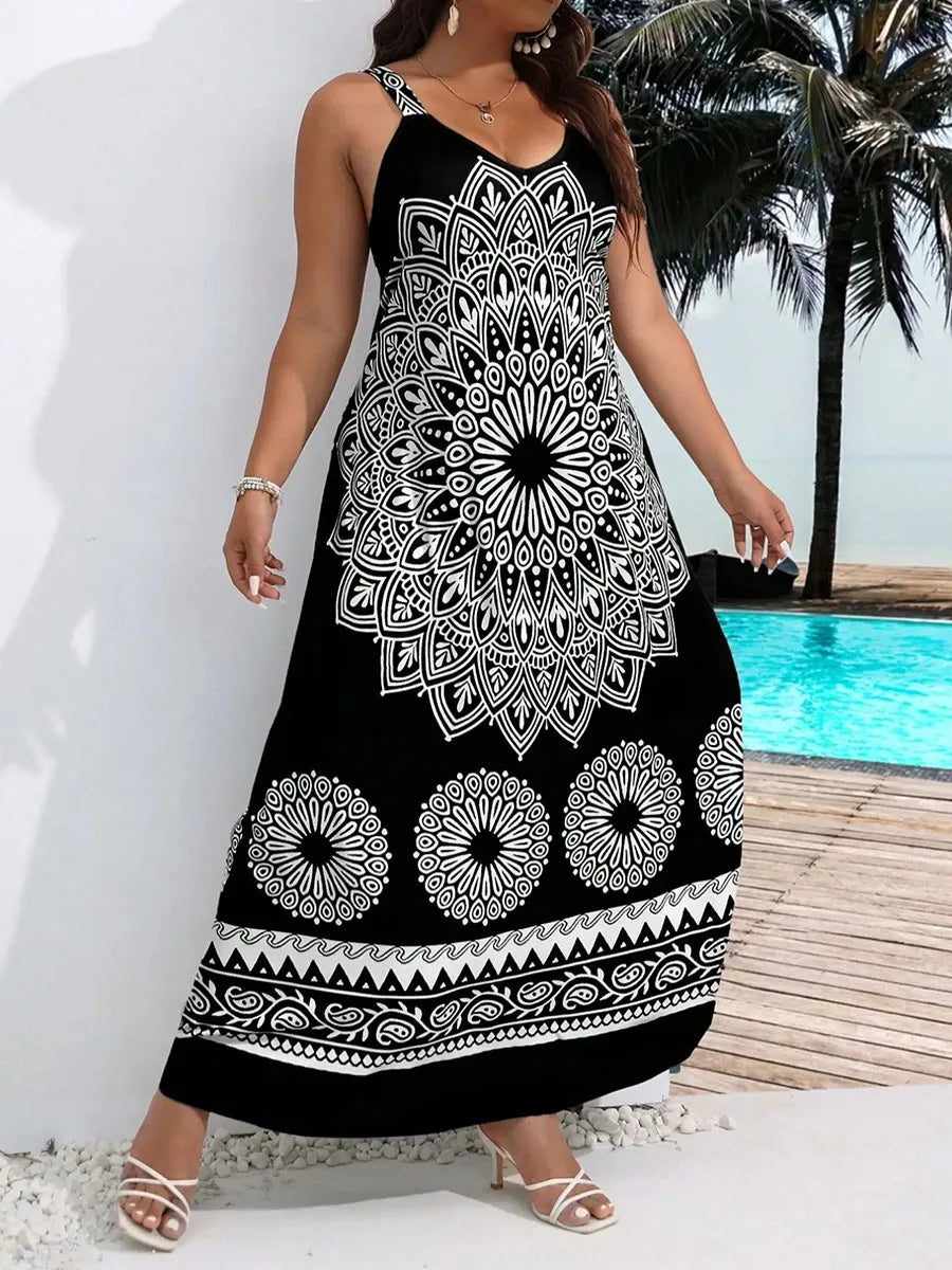 Monochrome Mandala Maxi Dress