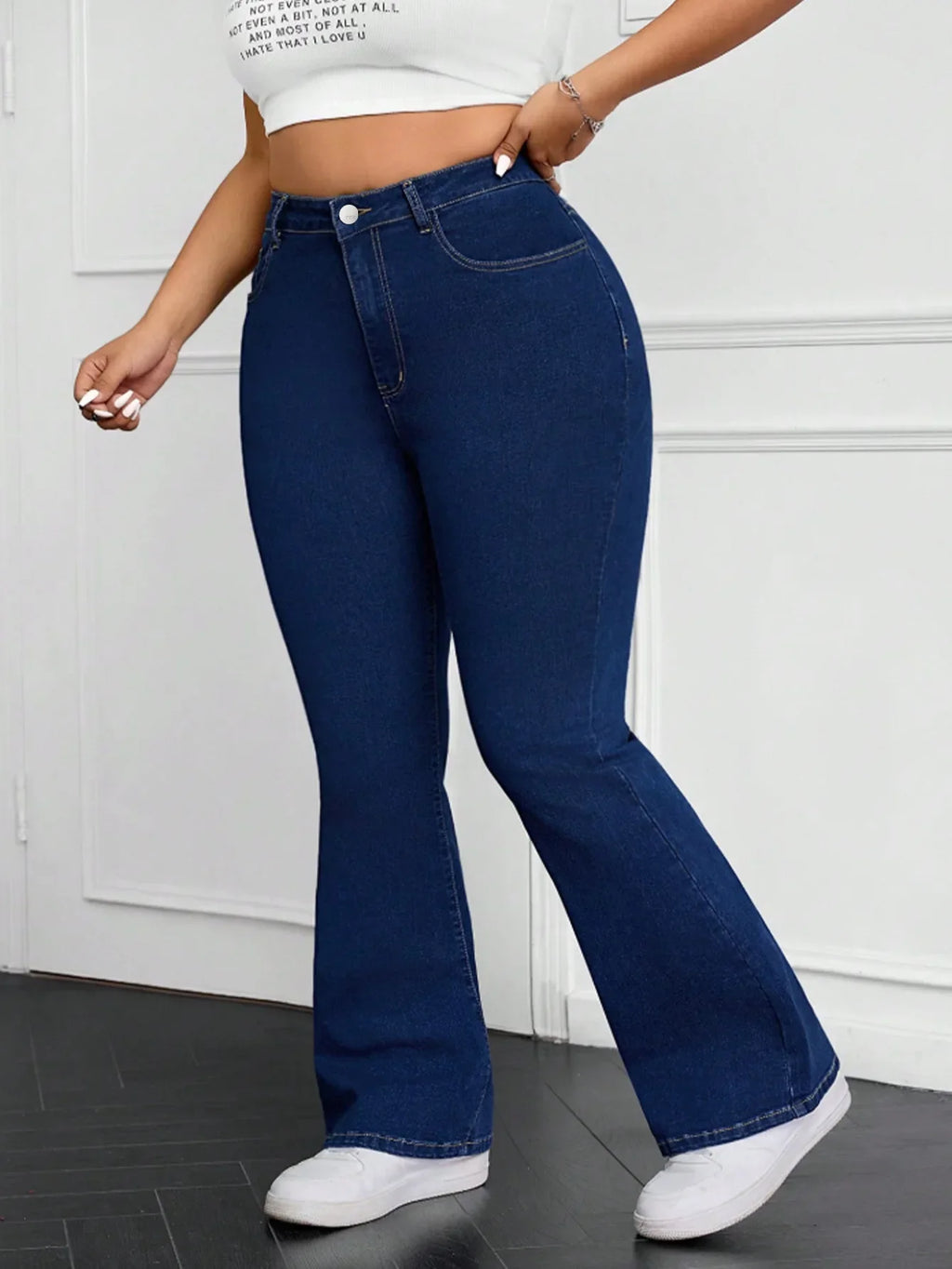 Elastic Bell Bottom Jeans Casual