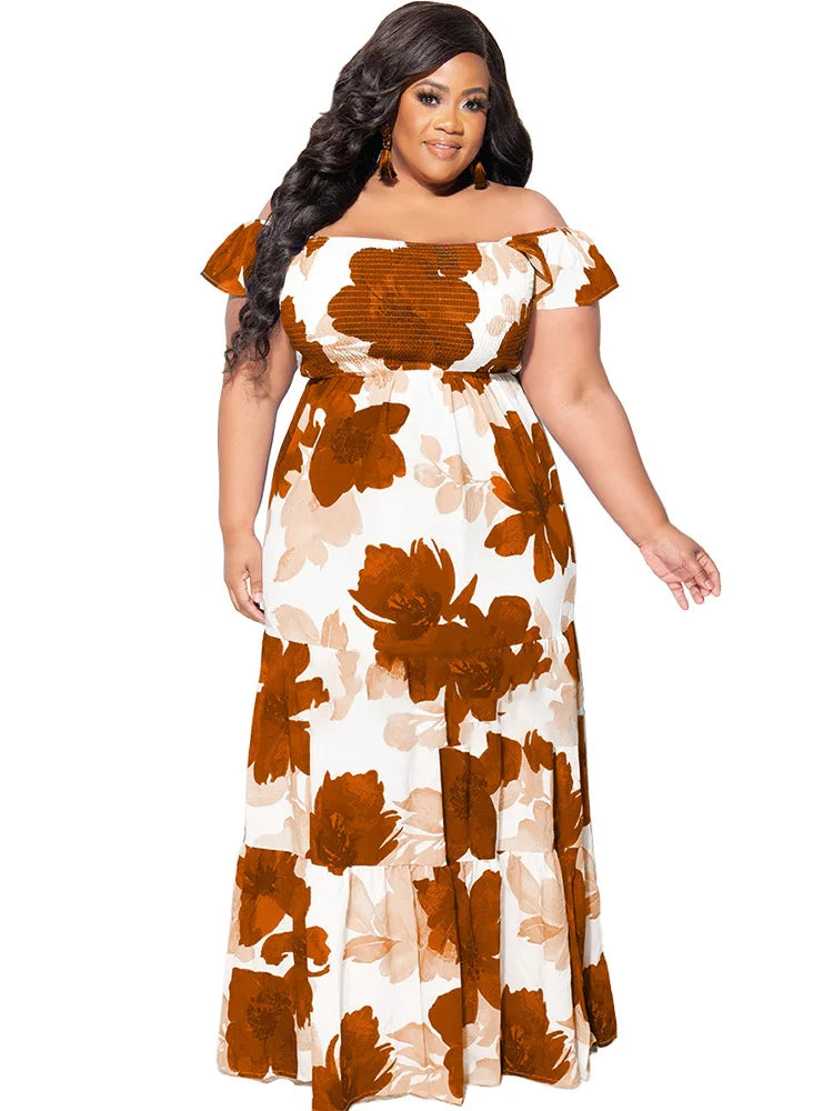 Flower Printed Off Shoulder Dress