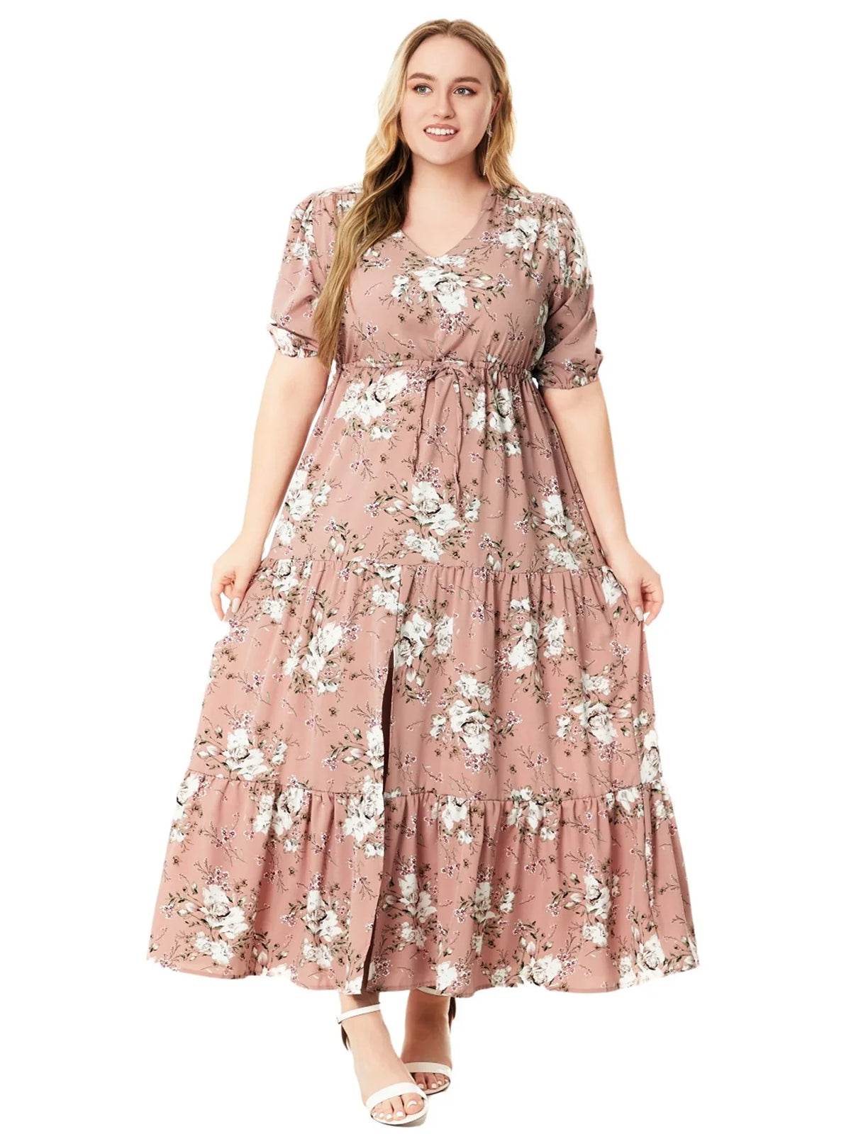 Casual Floral Print Half Sleeve Maxi