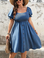 Curve Smocked Button Dress