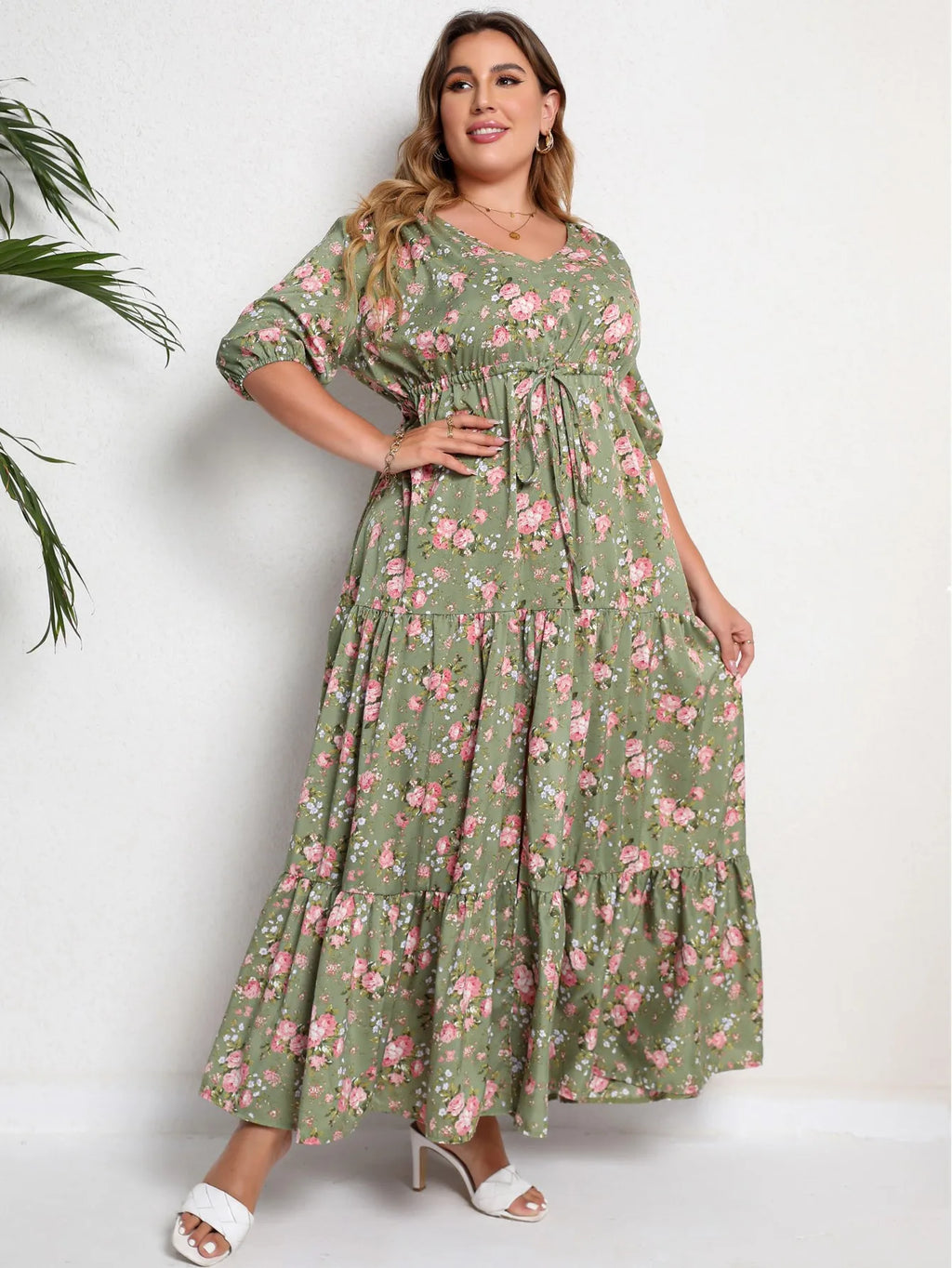 Casual Floral Print Half Sleeve Maxi