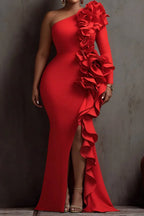 One Shoulder 3D Ruffle Formal Dress
