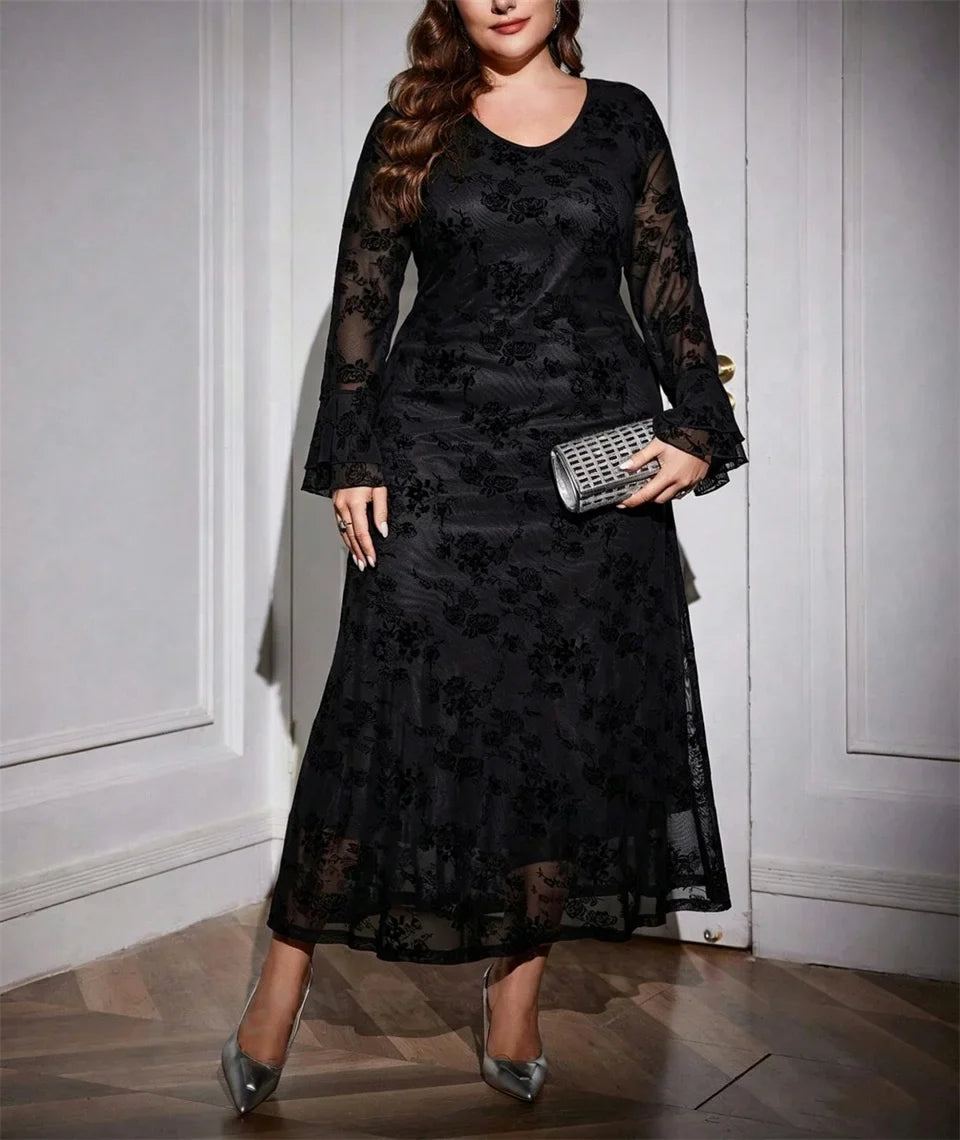 Floral Lace Bell Sleeve Party Dress
