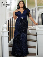 Sequin Short Sleeved Elegant Formal Dress