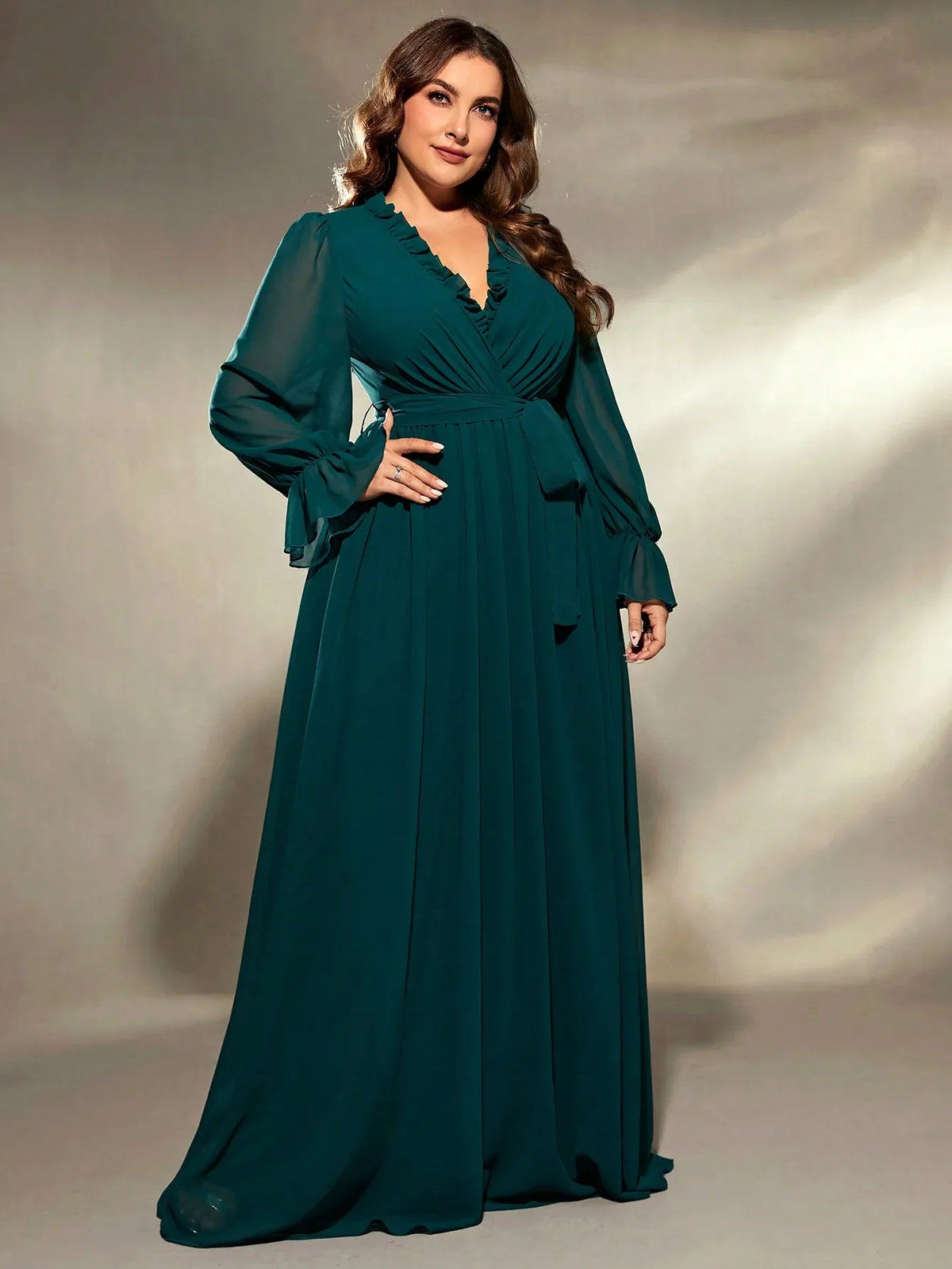 Cross folding long sleeve dress