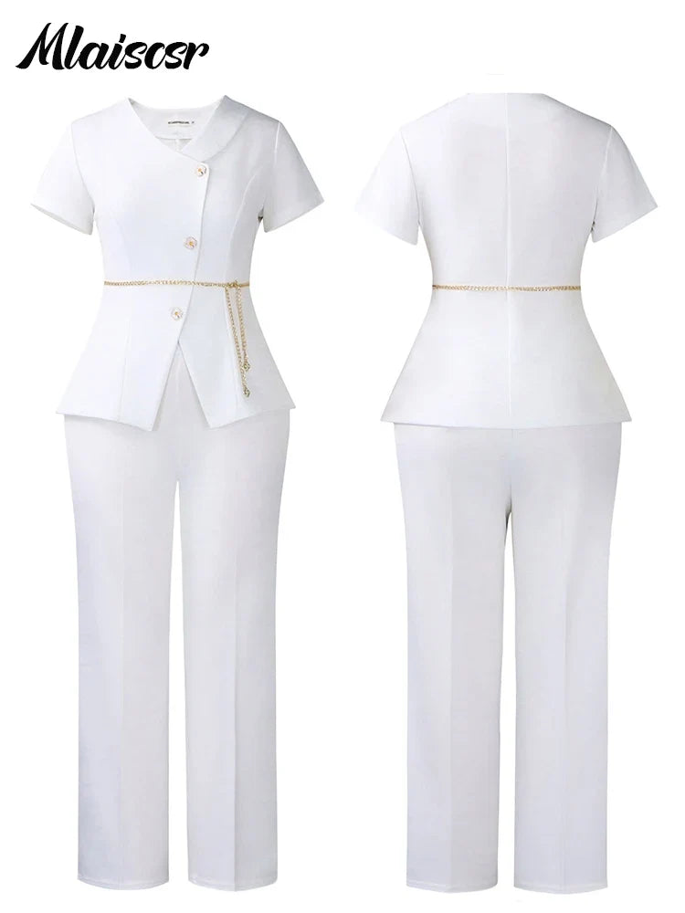 Jacket Coat and Straight-leg Pantsuit