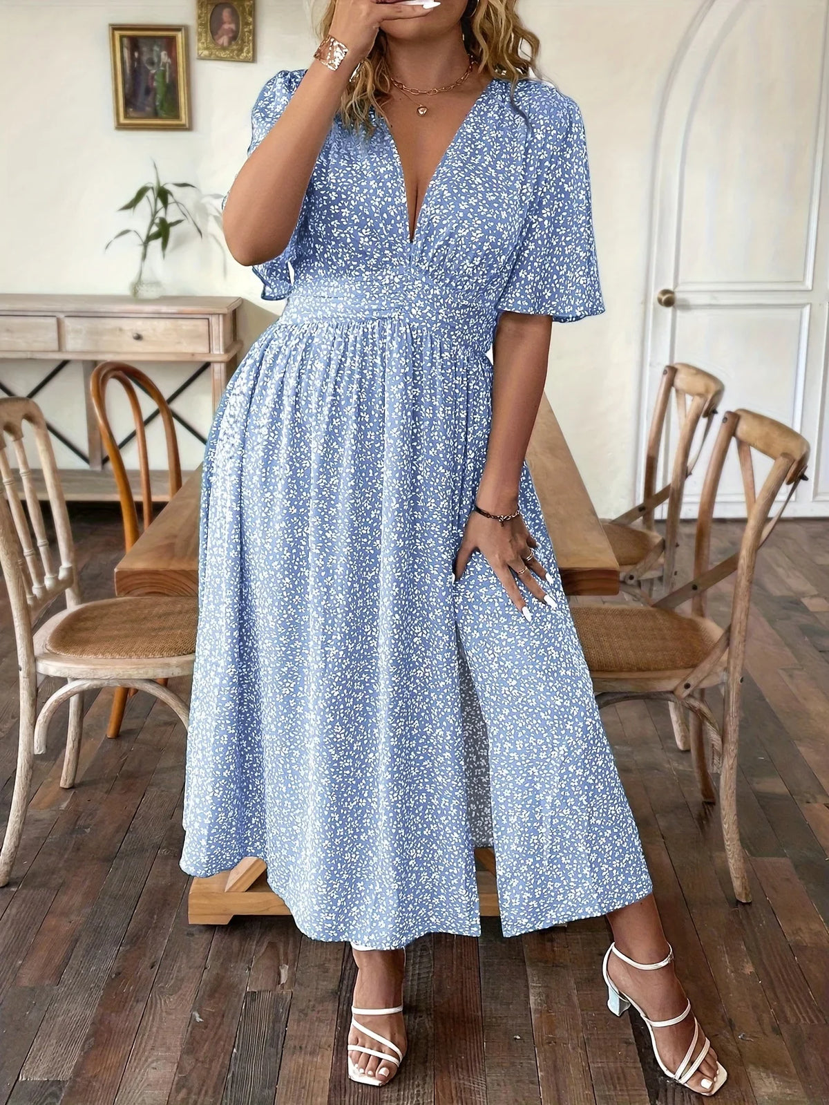 Romantic Floral Short Sleeve Dress