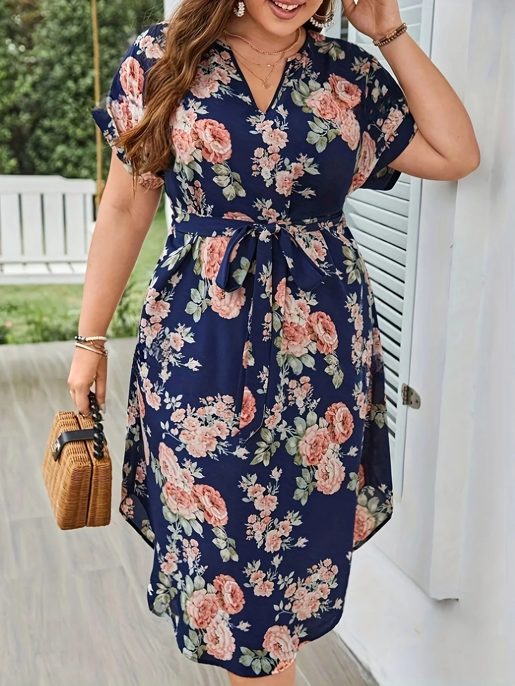 Curve Bloom Belted Dress