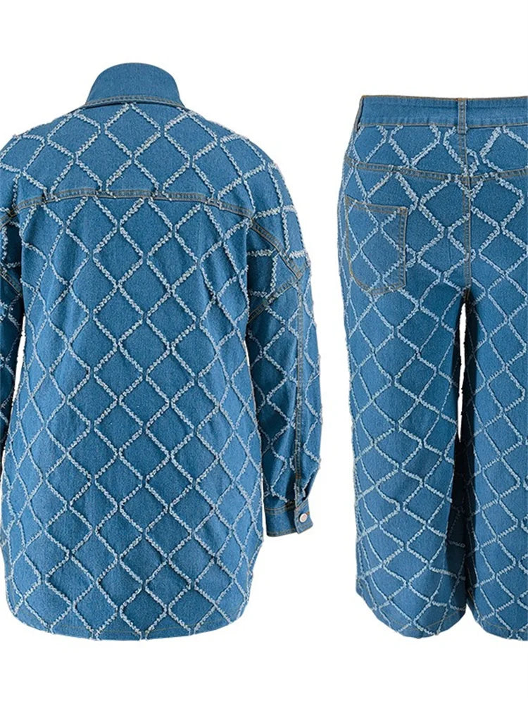 Curve Lattice Denim Set