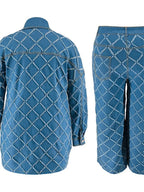 Curve Lattice Denim Set