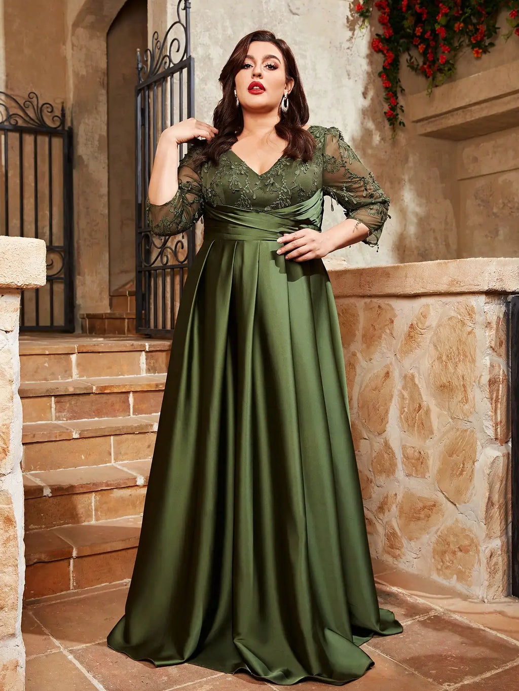Embellished-Sleeve Satin Party dress