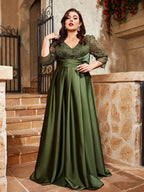 Embellished-Sleeve Satin Party dress