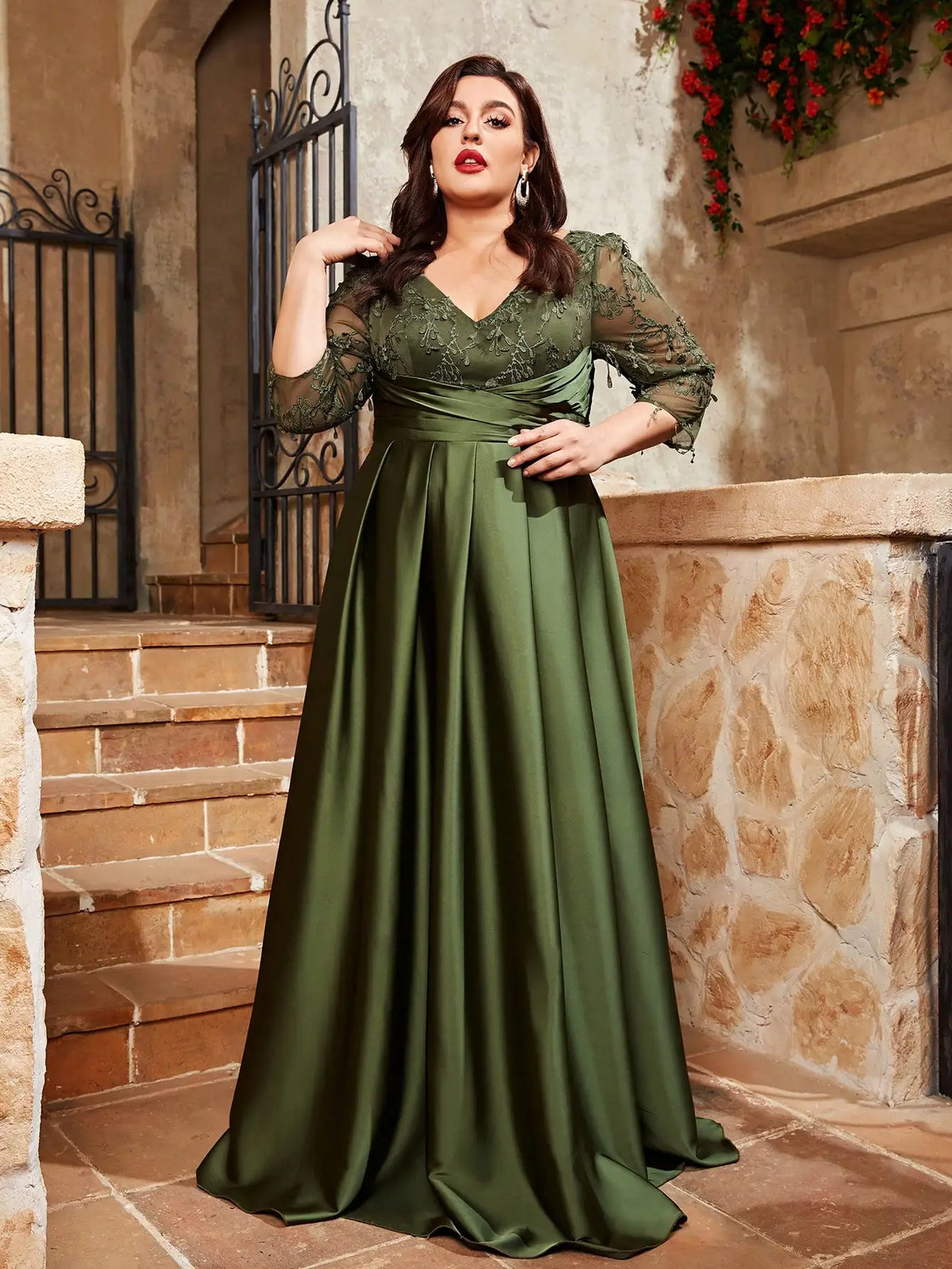 Embellished-Sleeve Satin Party dress