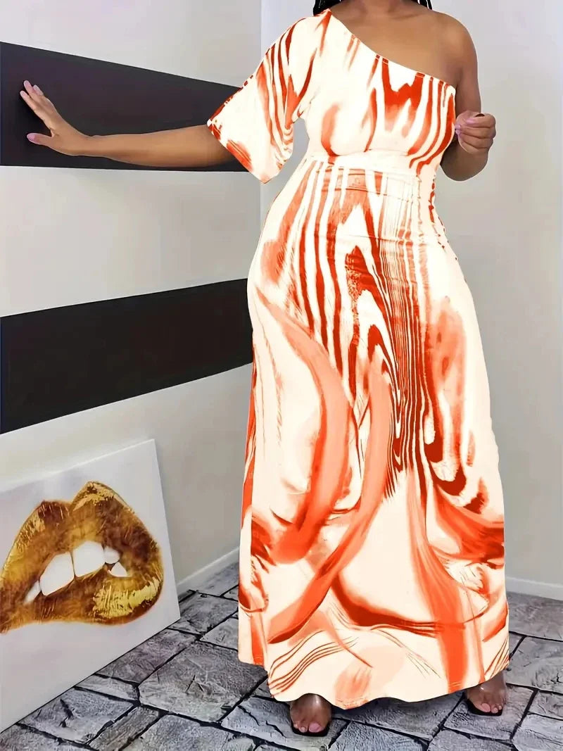 Milk white printed single sleeved maxi dress