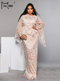 Flare Sleeve Geometric Sequin Formal Dress