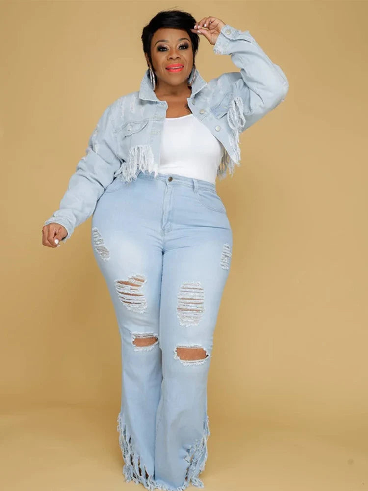 Tassel Vintage Ripped Flared Jeans