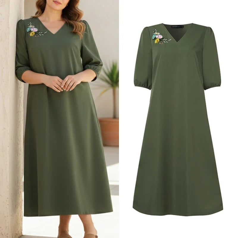 Floral Embroidery Midi Dress