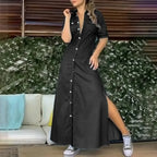 Curve Button-Front Denim Maxi Dress