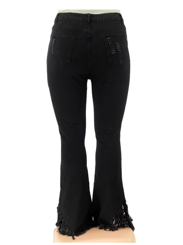 Tassel Vintage Ripped Flared Jeans