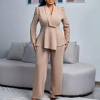 Taupe Authority Peplum Pantsuit Set