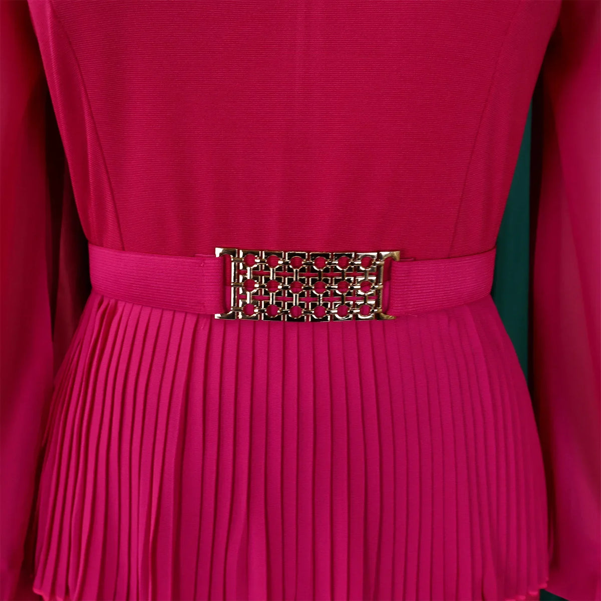 Fuchsia Power Pleated Peplum Pantsuit